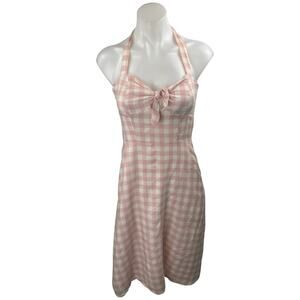 BB Dakota Pink White Gingham Check Halter Tie Knot Sleeveless Mini Dress Size 2